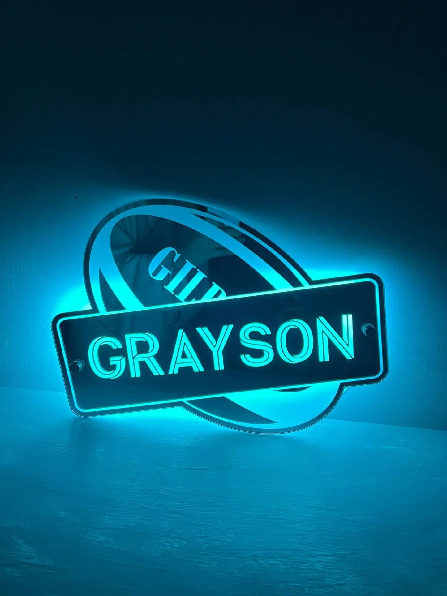 Personalised LED rugby ball sign perfect for special occasions