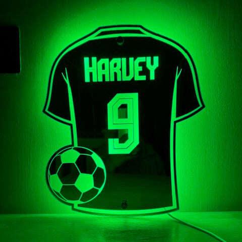 Custom engraved football shirt night light for fans.
