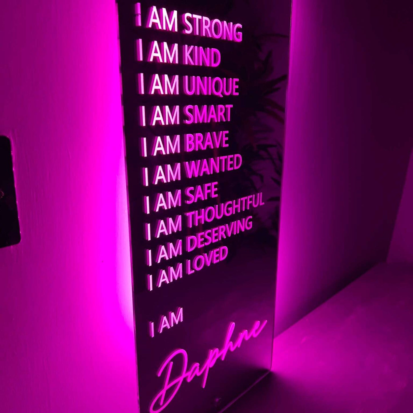 Motivational LED light sign with positive affirmations for girls