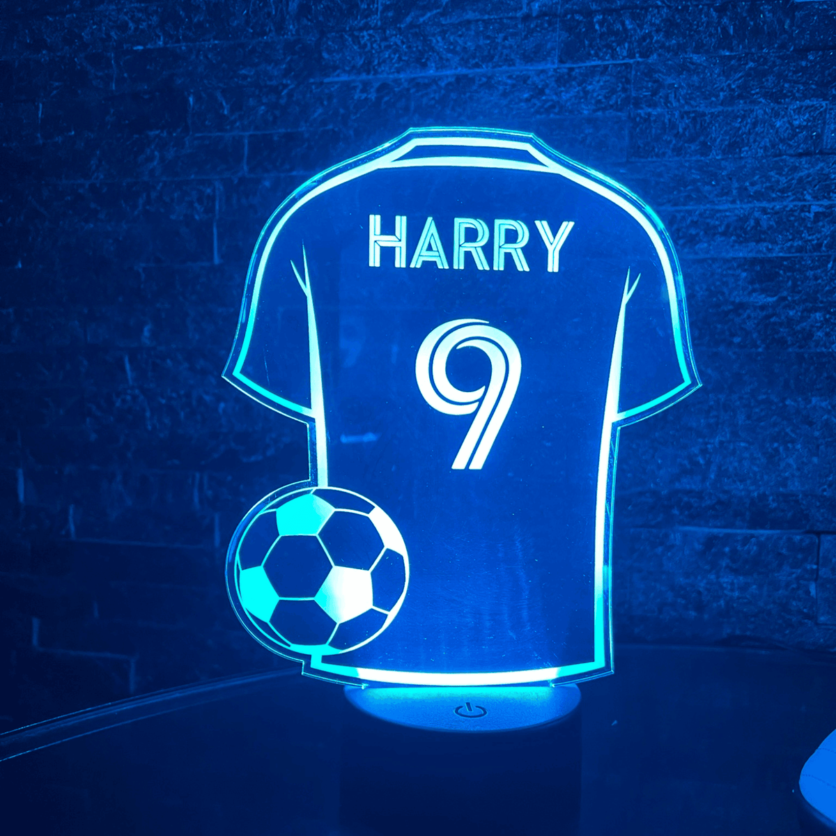 Multicolour personalised football shirt LED night light for gifting