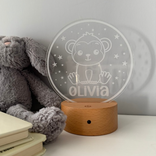 Personalised kids monkey night light with remote control and colour change