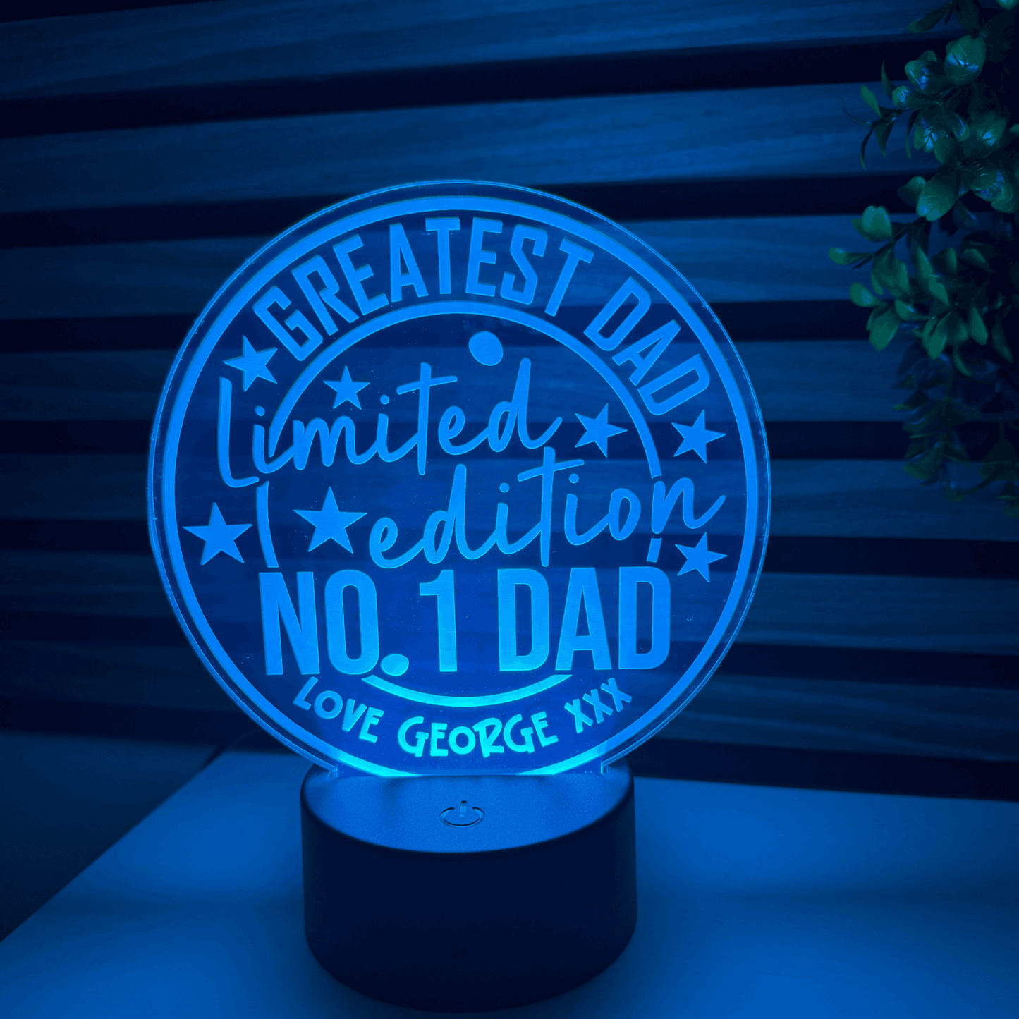 LED night light gift for dad with personalised “No. 1 Dad” engraving