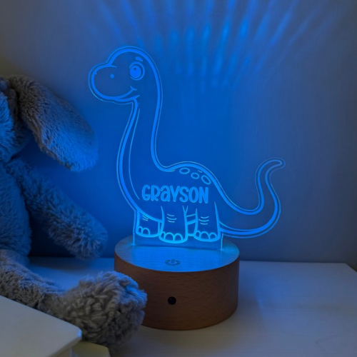 Personalised dinosaur night light with colour changing remote control
