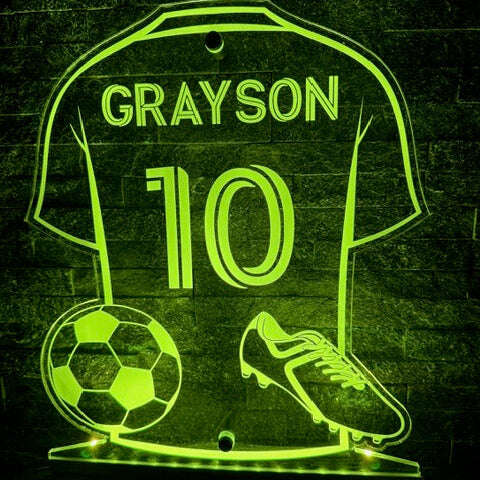 Two size options of personalised football LED sign side by side