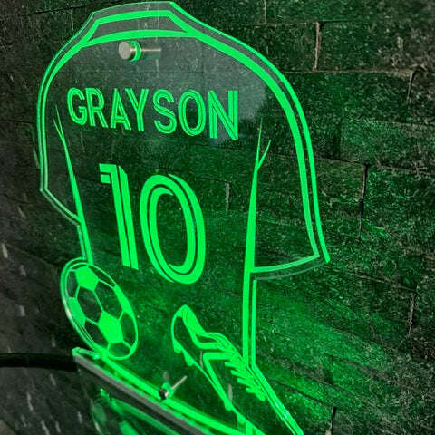 Personalised LED football sign wrapped as a gift for birthday or Christmas