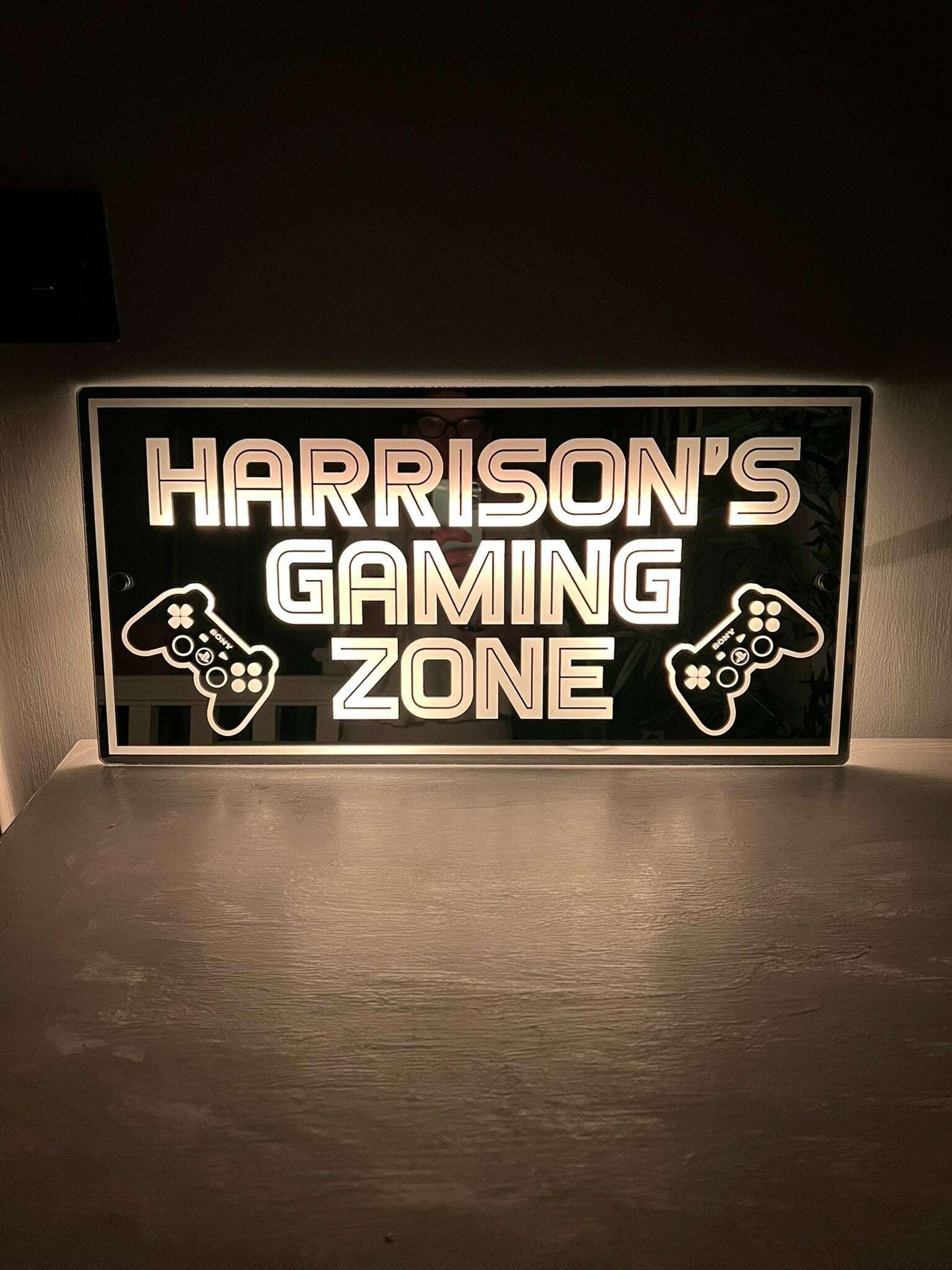 Acrylic mirror sign with LED lights for gamers