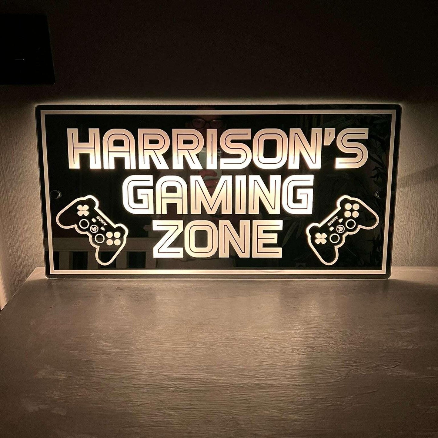Acrylic mirror sign with LED lights for gamers