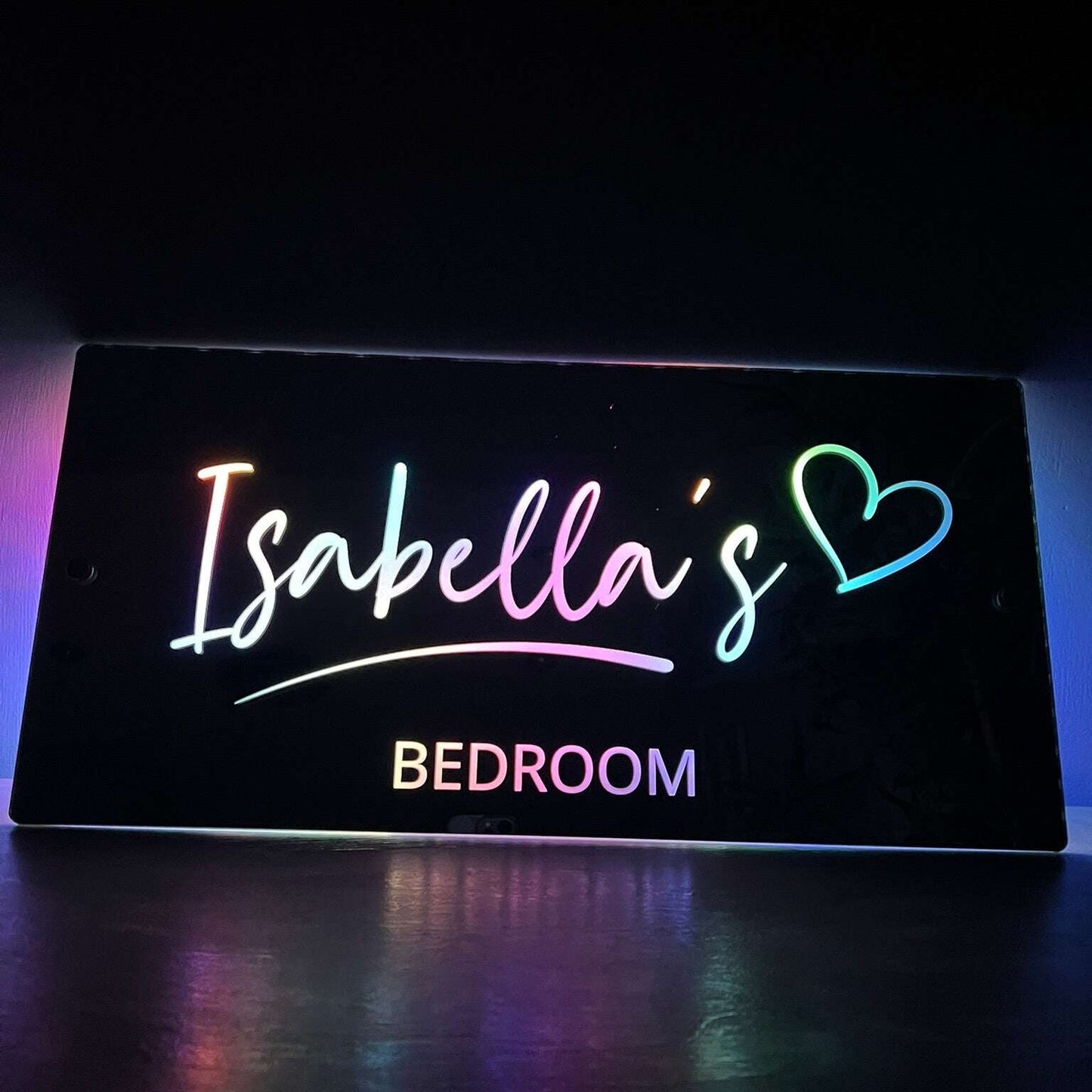 Unique personalised LED mirror bedroom sign gift for birthdays