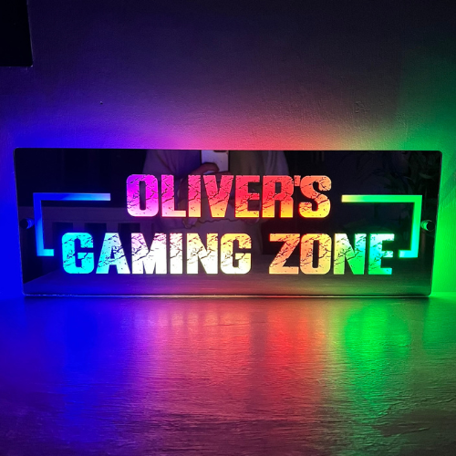 Personalised LED Gaming Zone mirror sign with colour changing lights