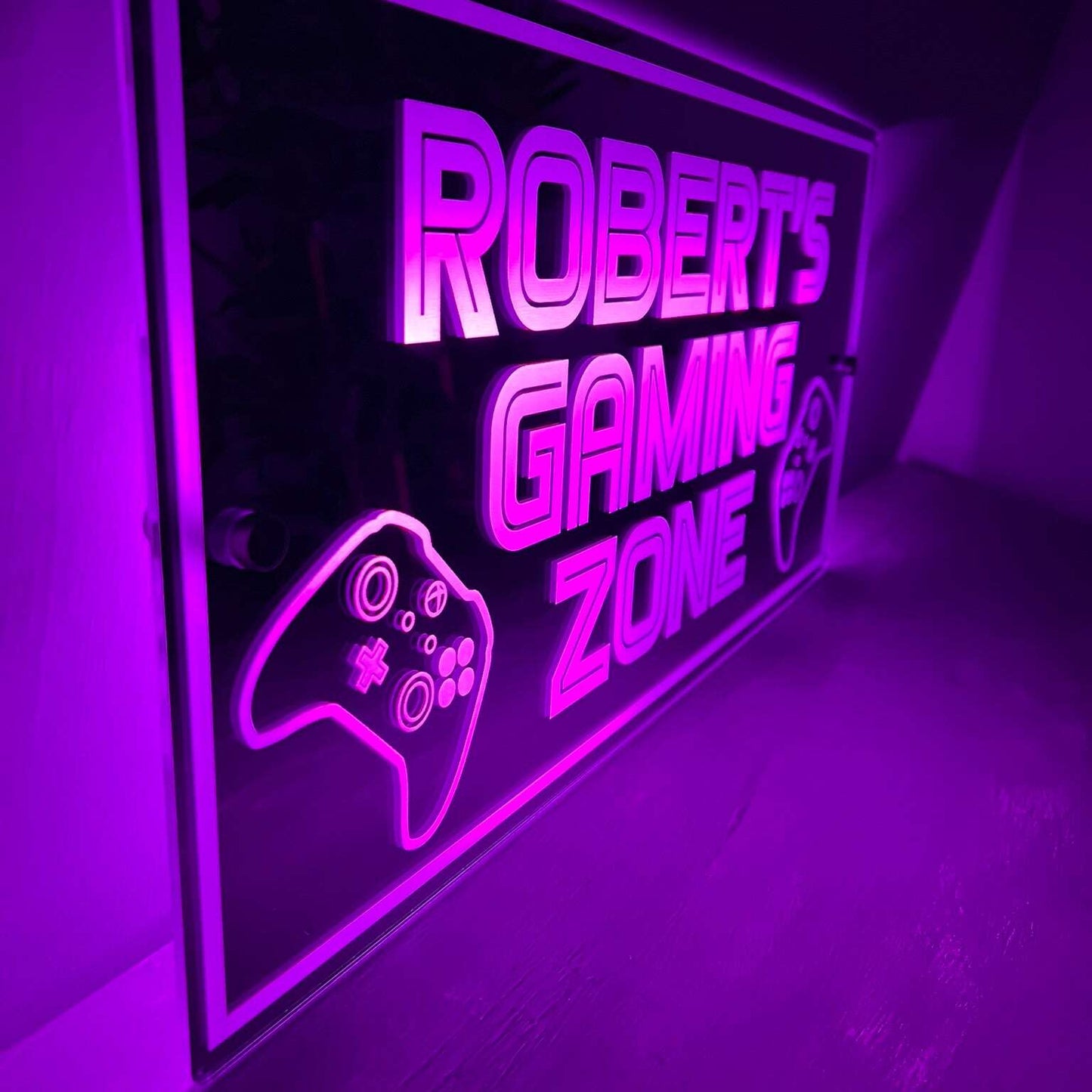 Illuminated LED gaming zone sign with Xbox remote