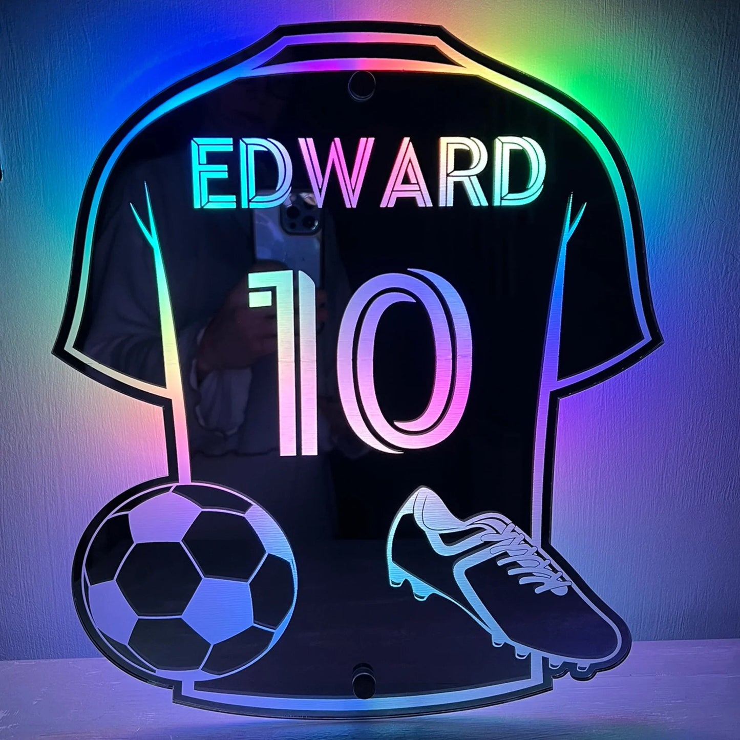 Personalised LED mirror football shirt with name and number