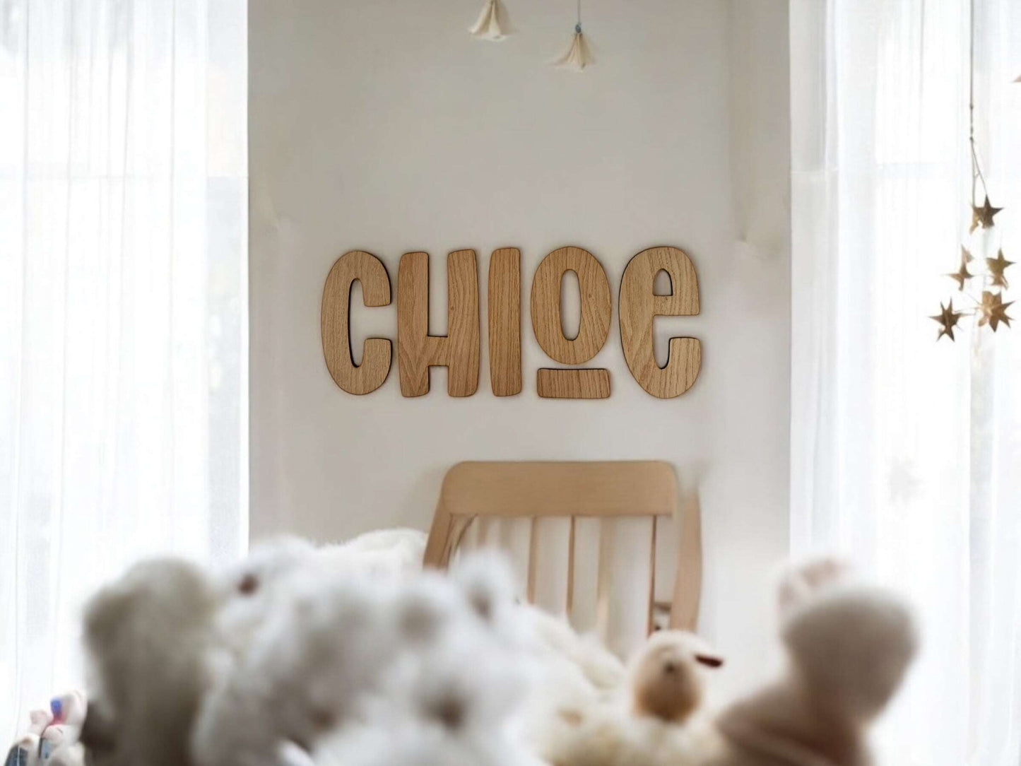 Personalised baby name sign in wood – gender-neutral nursery decoration