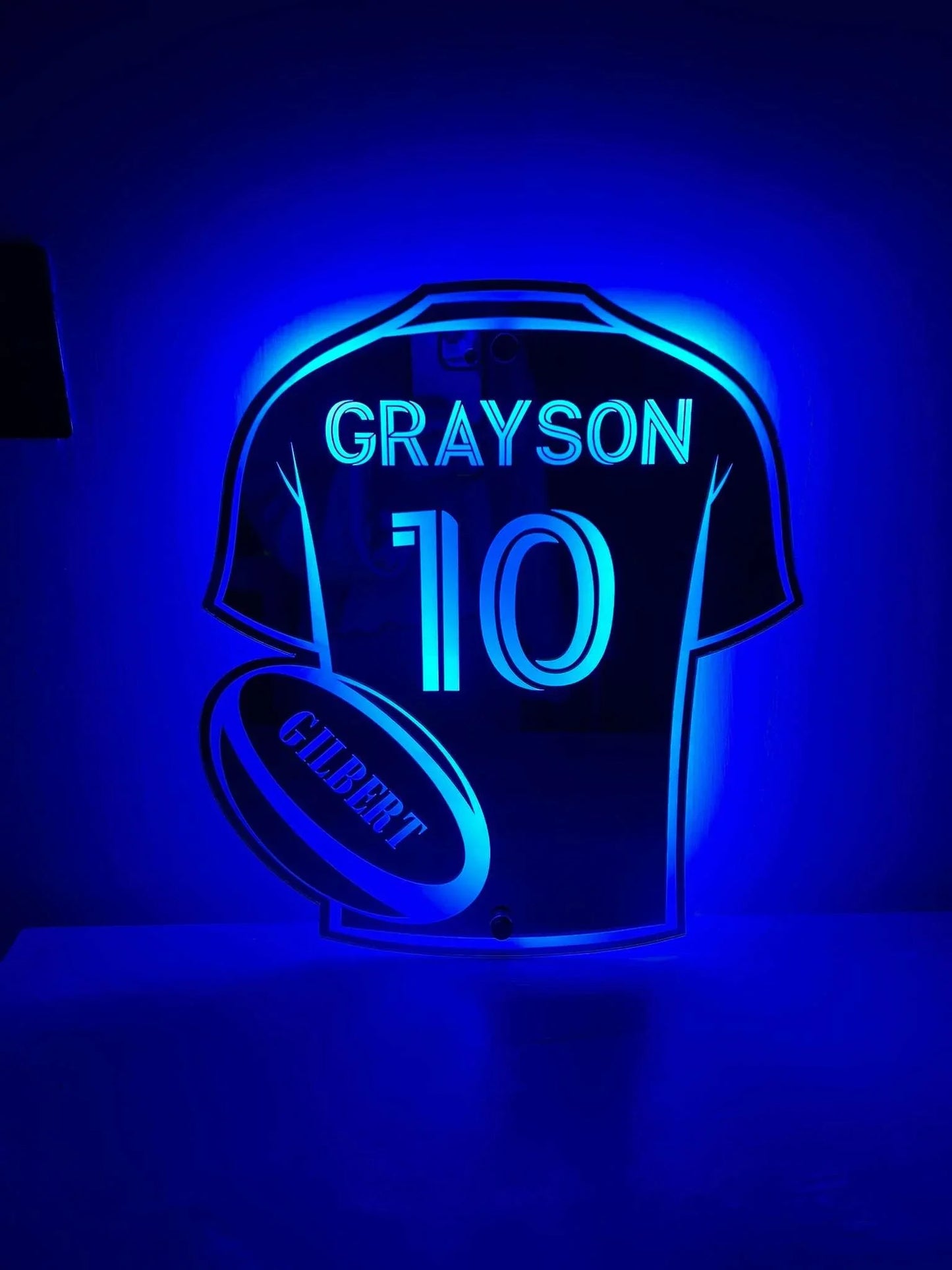 Personalised rugby shirt LED mirror sign ideal gift for birthdays