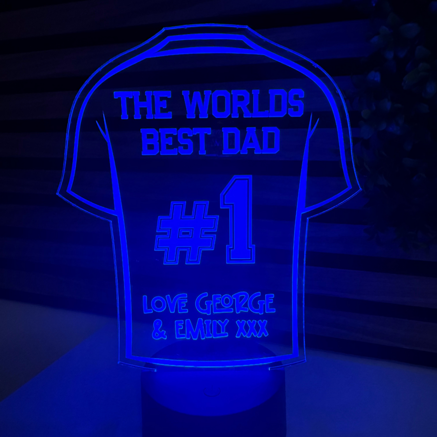 LED football shirt night light personalised for dad from his children