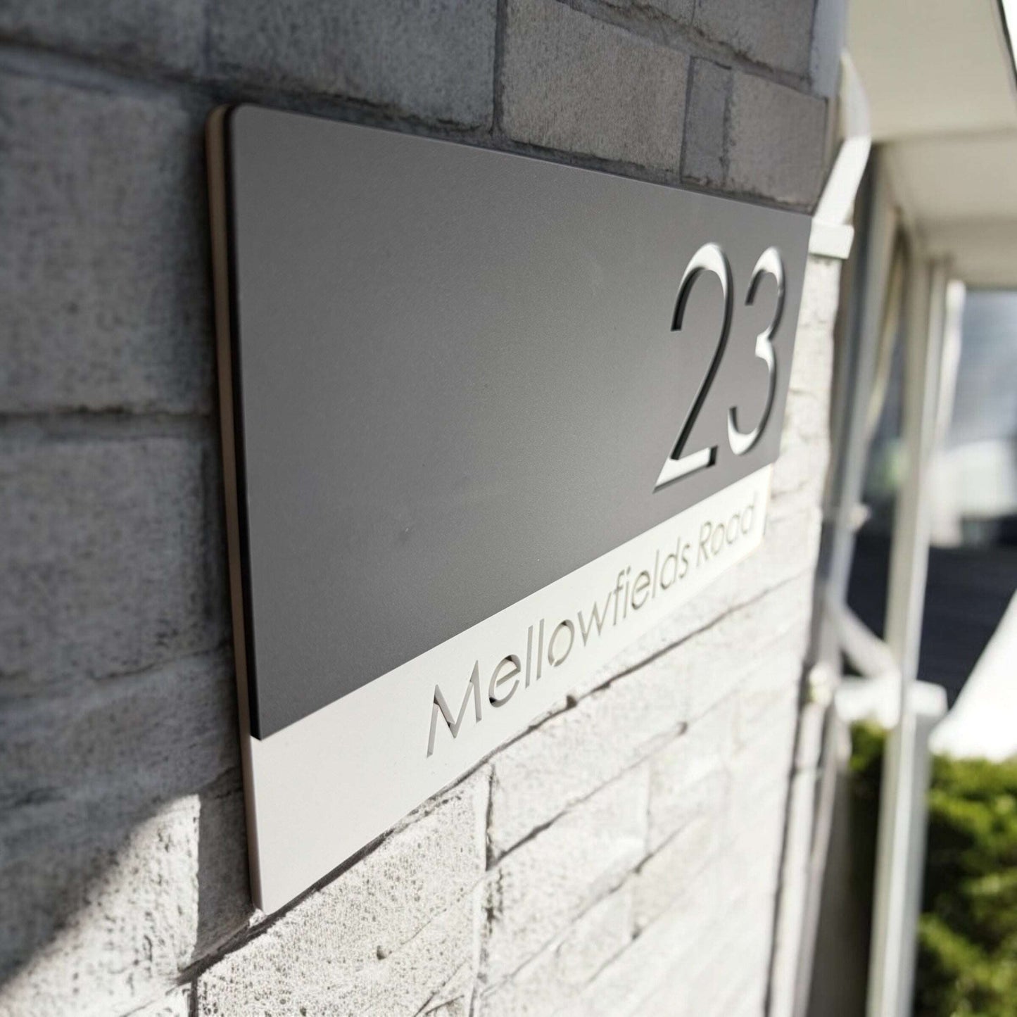 Durable acrylic house sign with white top and bold number display