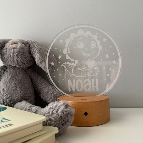 Remote-controlled personalised dinosaur night light, perfect for gifting