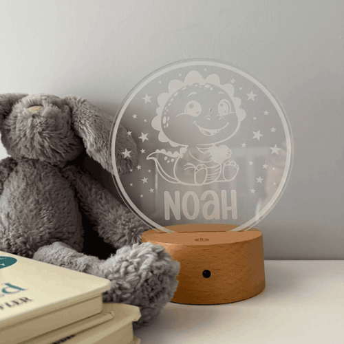 Remote-controlled personalised dinosaur night light, perfect for gifting