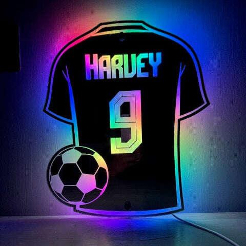 Unique LED light for sports enthusiasts' bedrooms.