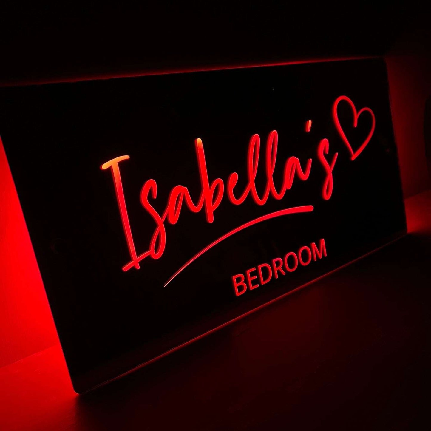 Colourful LED bedroom sign with remote control feature
