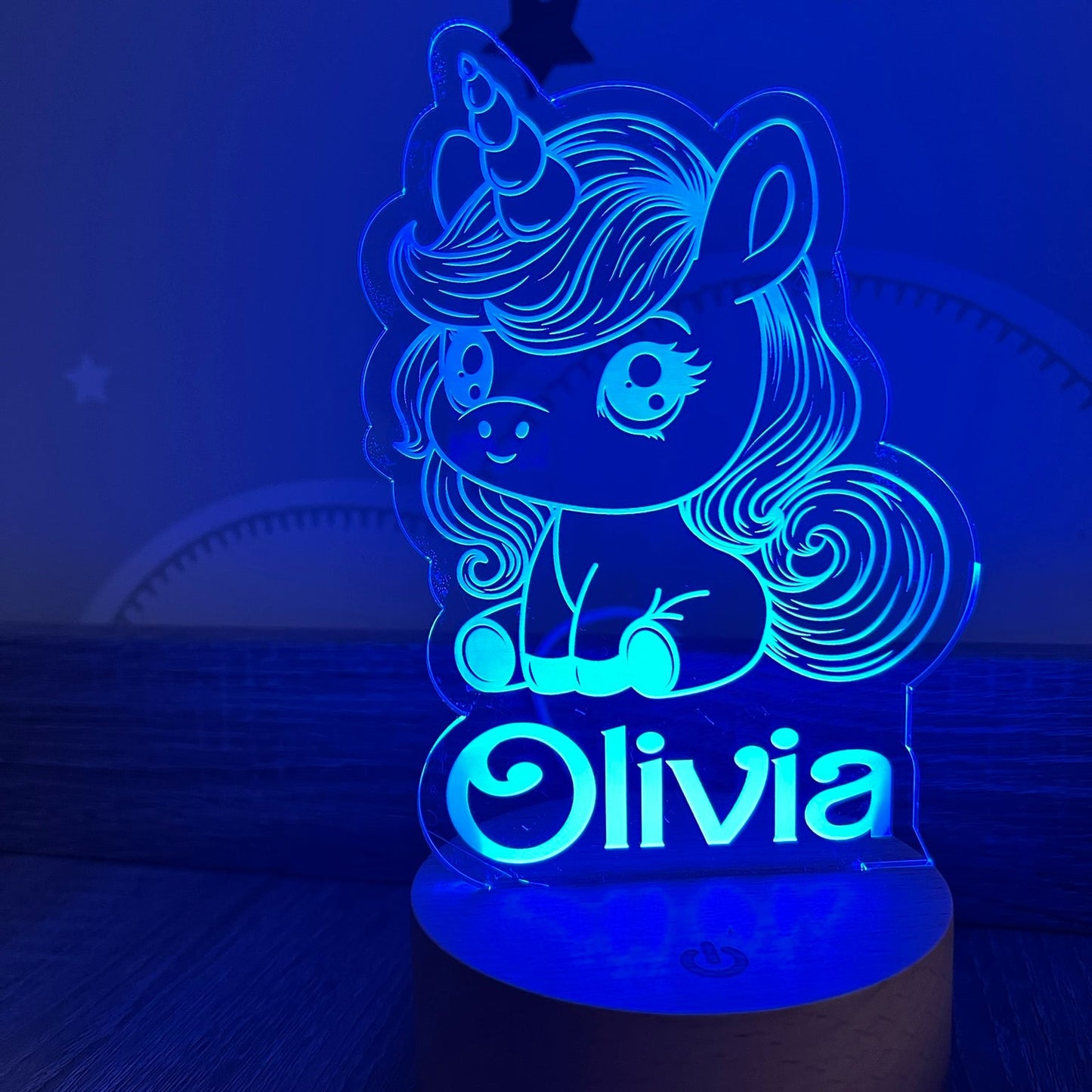 Touch control unicorn night light with engraved name