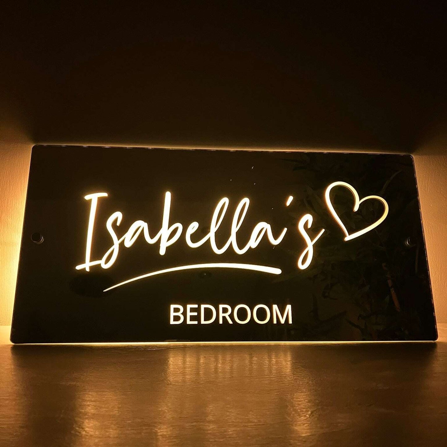 Stylish LED mirror sign for modern bedroom décor