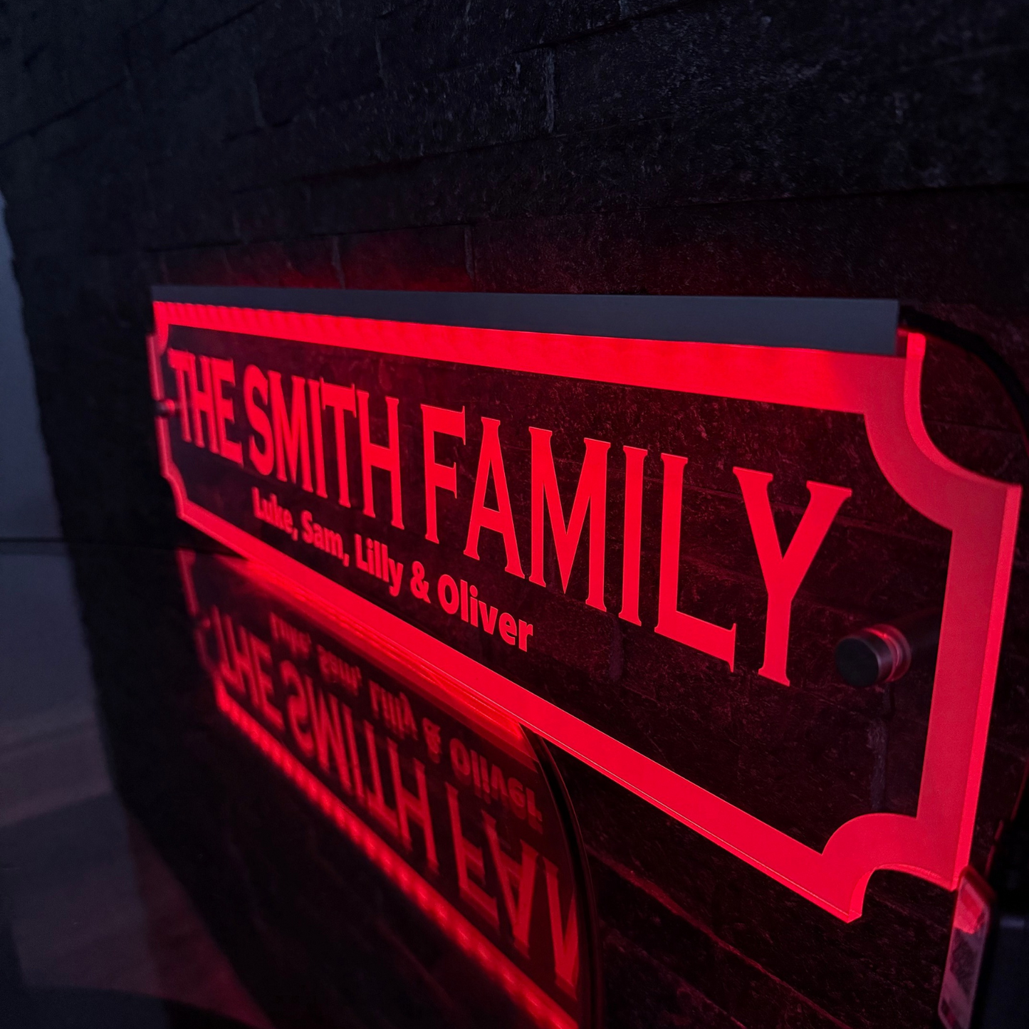 USB powered personalised family sign with glowing LEDs