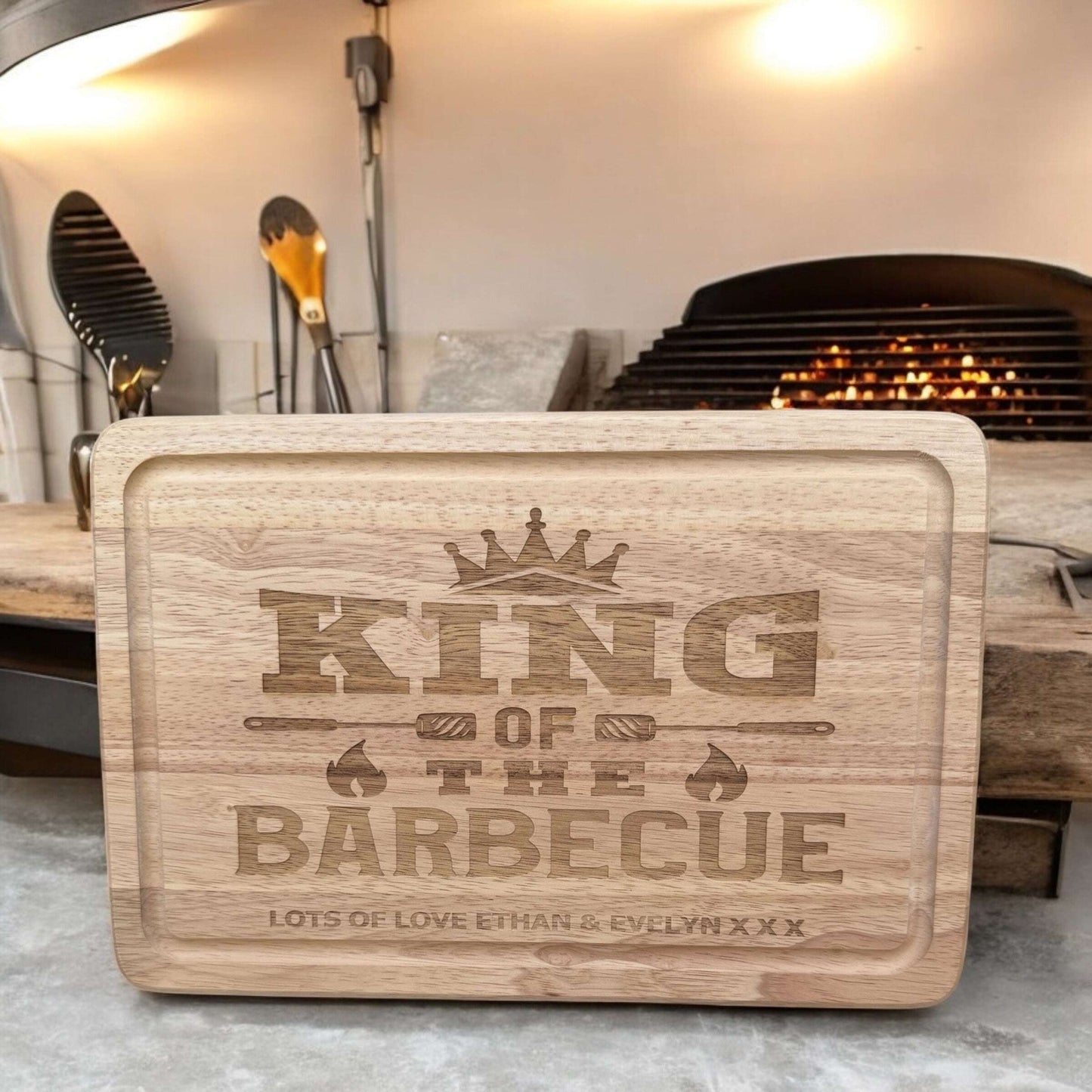 Custom engraved wooden BBQ tray “King Of The Barbeque” design