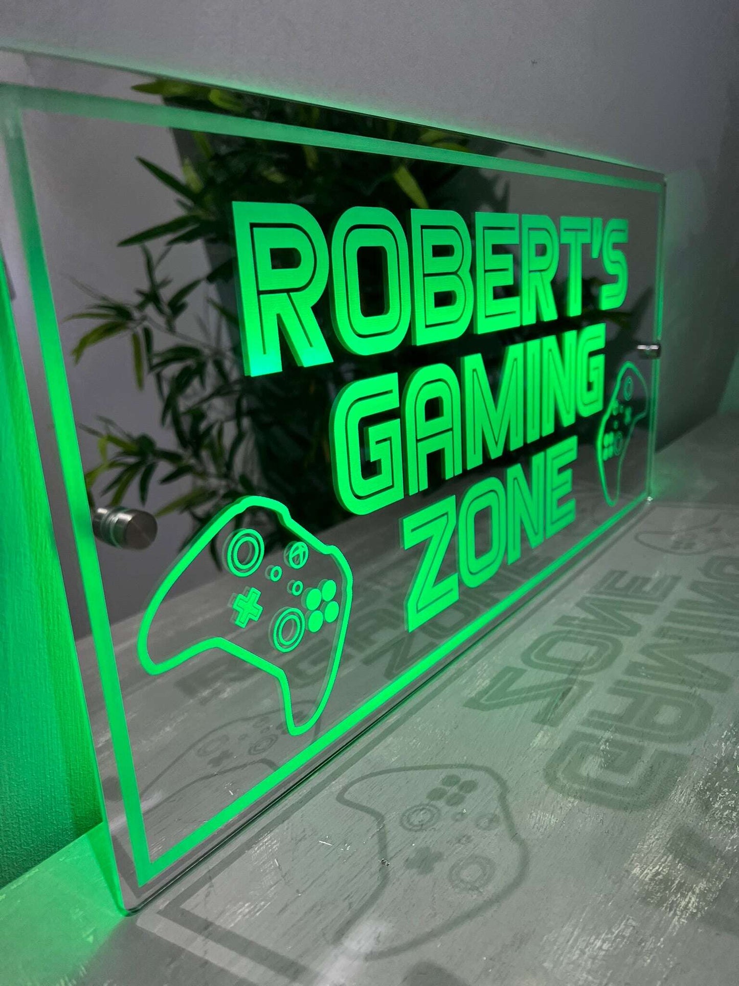 Acrylic LED mirror sign featuring Xbox controller design