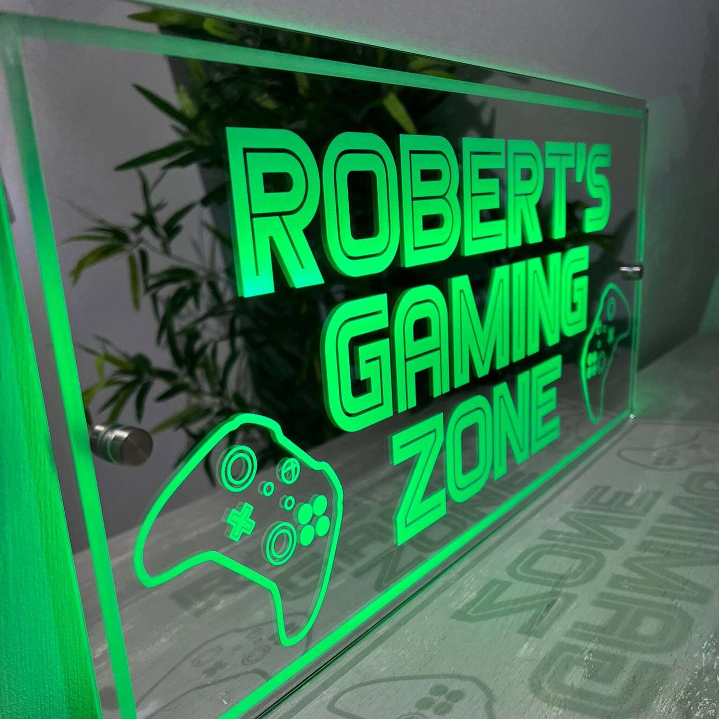 Acrylic LED mirror sign featuring Xbox controller design