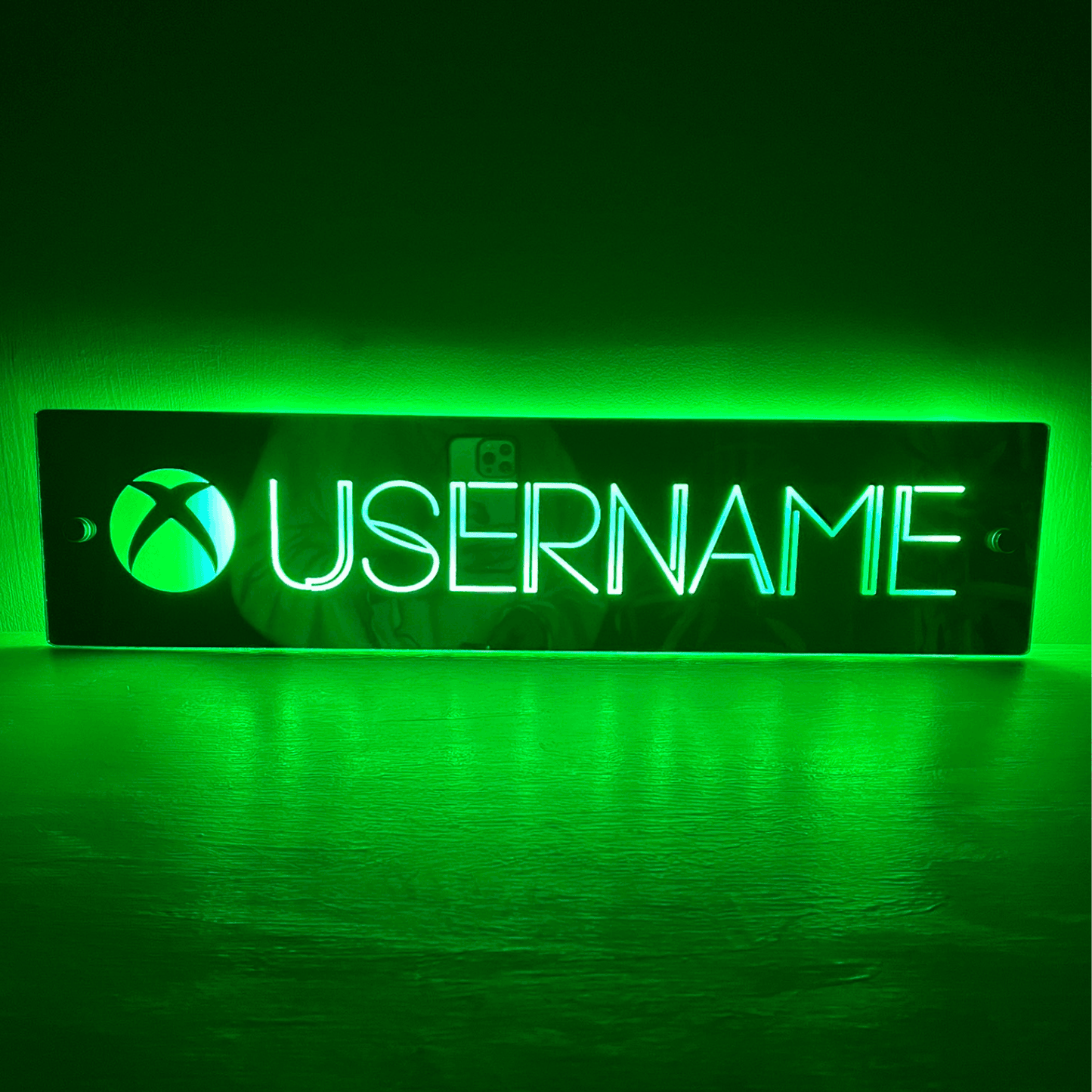 Xbox LED mirror sign featuring custom username