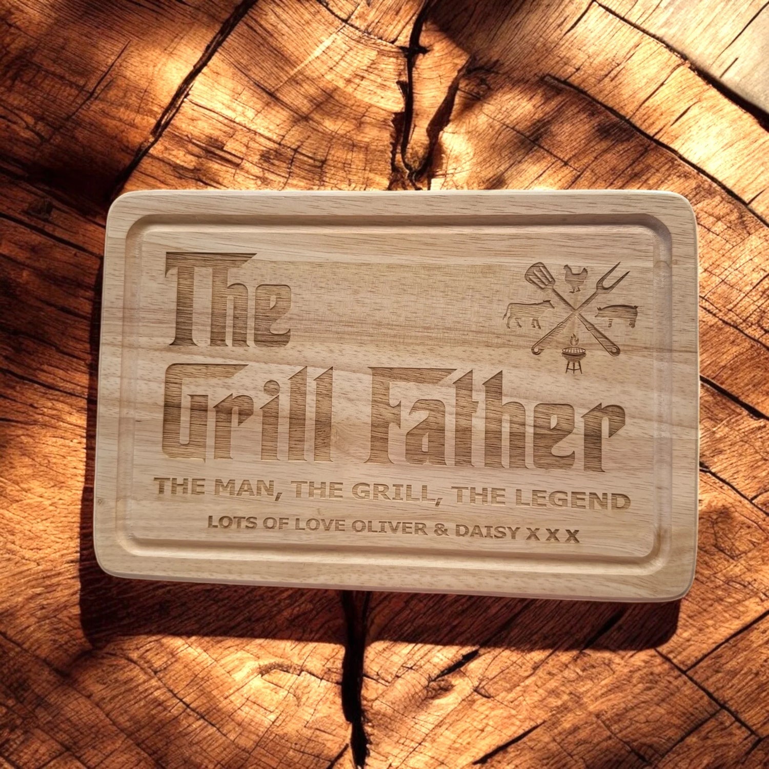 Personalised wooden engraved gift featuring intricate design and custom text