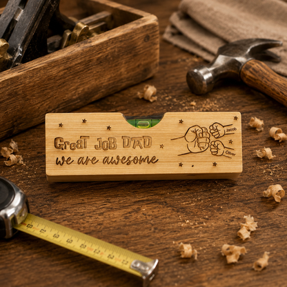 Personalised DIY lover gift with bamboo spirit level and bottle opener
