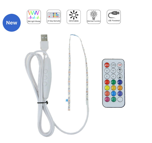 PCB-80A DIY USB Addressable LED Strip Kit with 80cm flexible light strip, remote, and USB cable