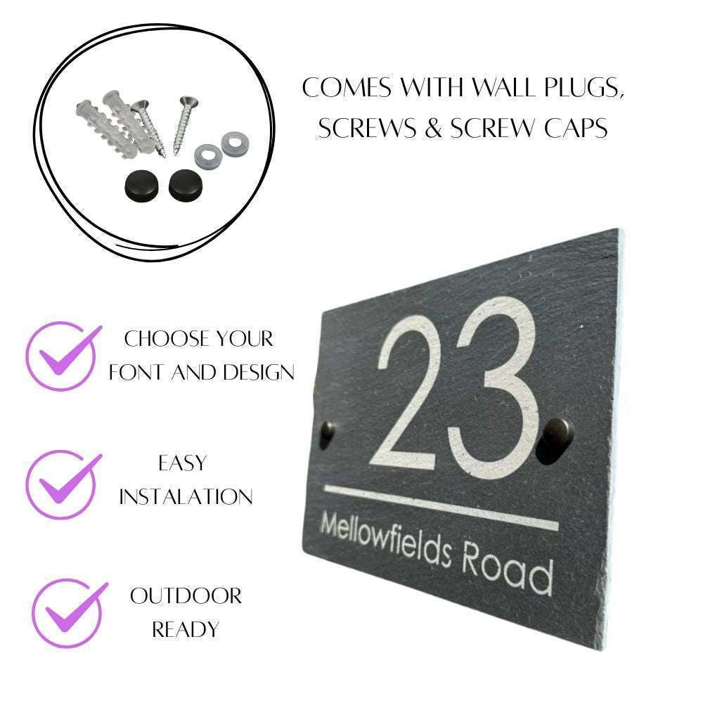 Personalised Slate House Sign 20 x 15cm, Number + Street Name Luxe Sign Studio