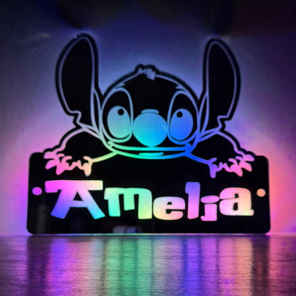 Personalised LED Stitch mirror sign with name for kids room décor