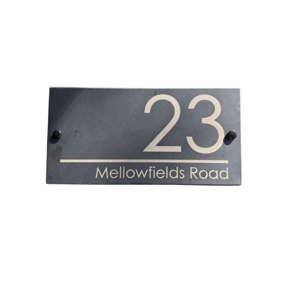 Personalised Slate House Sign 30 x 15cm, Custom Engraved House Number & Street Name Plaque Luxe Sign Studio