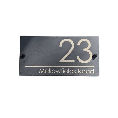 Personalised Slate House Sign 30 x 15cm, Custom Engraved House Number & Street Name Plaque Luxe Sign Studio