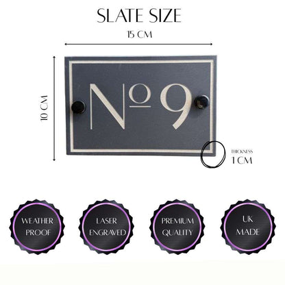 Slate size measurement chart with a No. 9 slate plaque on a white background.