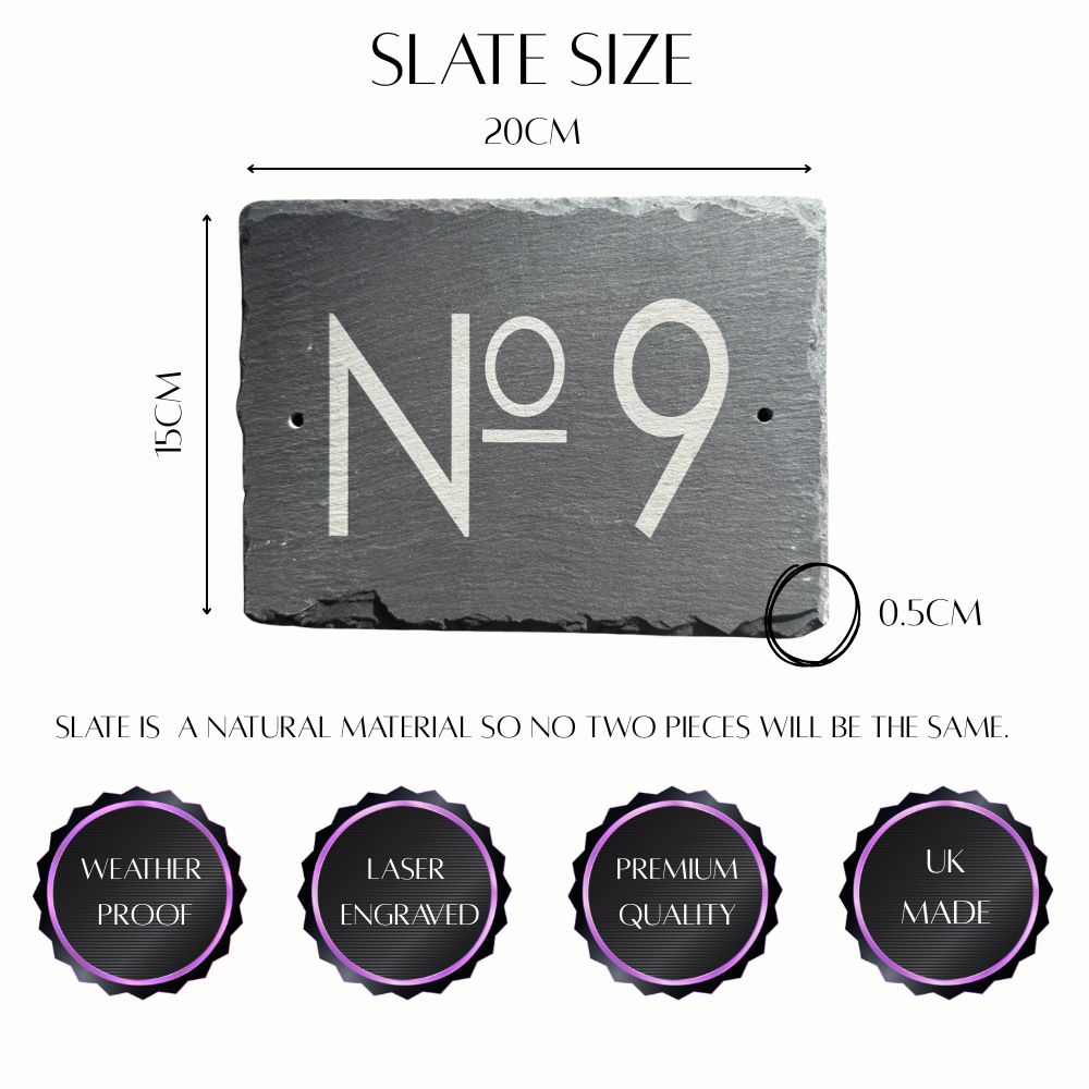 Natural slate address plaque with uneven rustic edges
