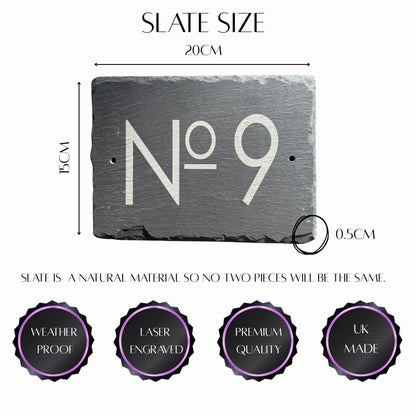 Natural slate address plaque with uneven rustic edges