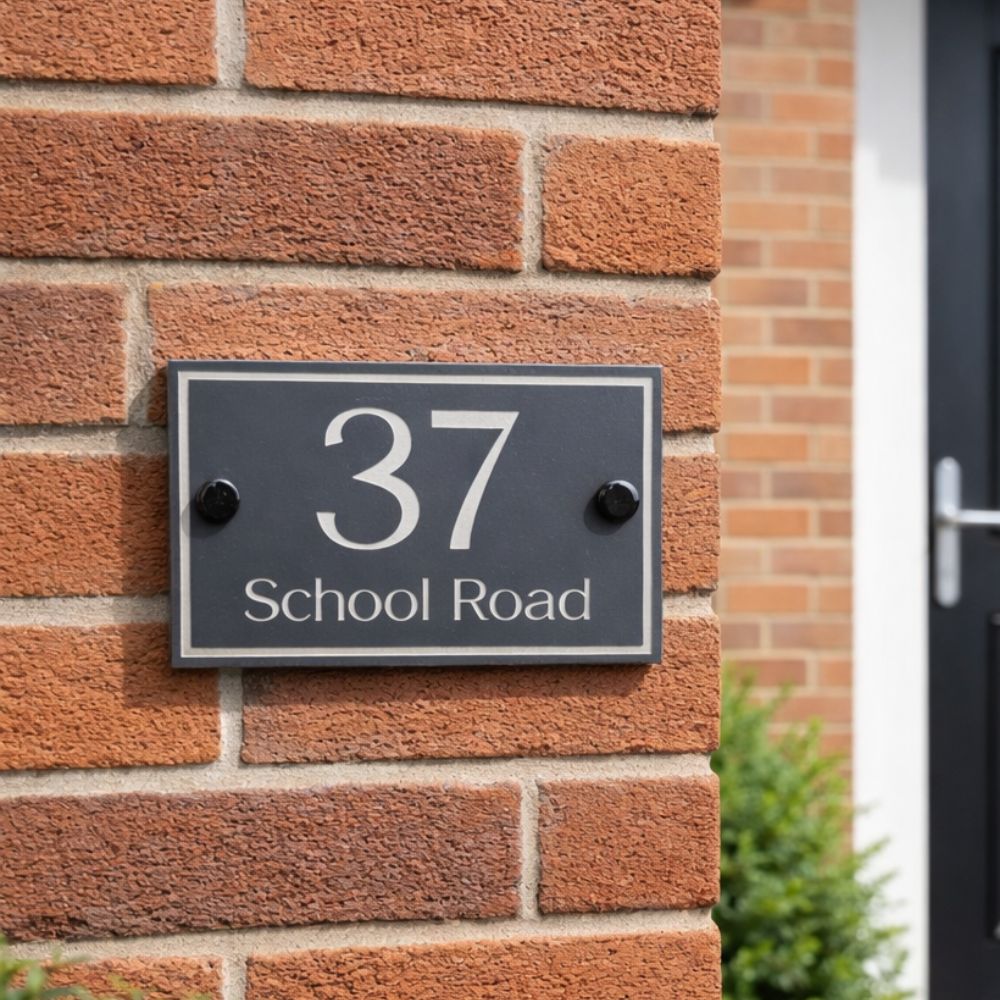 House number 37 School Road on a brick wall