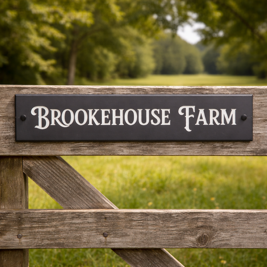 Personalised natural slate house sign engraved with Brookehouse Farm