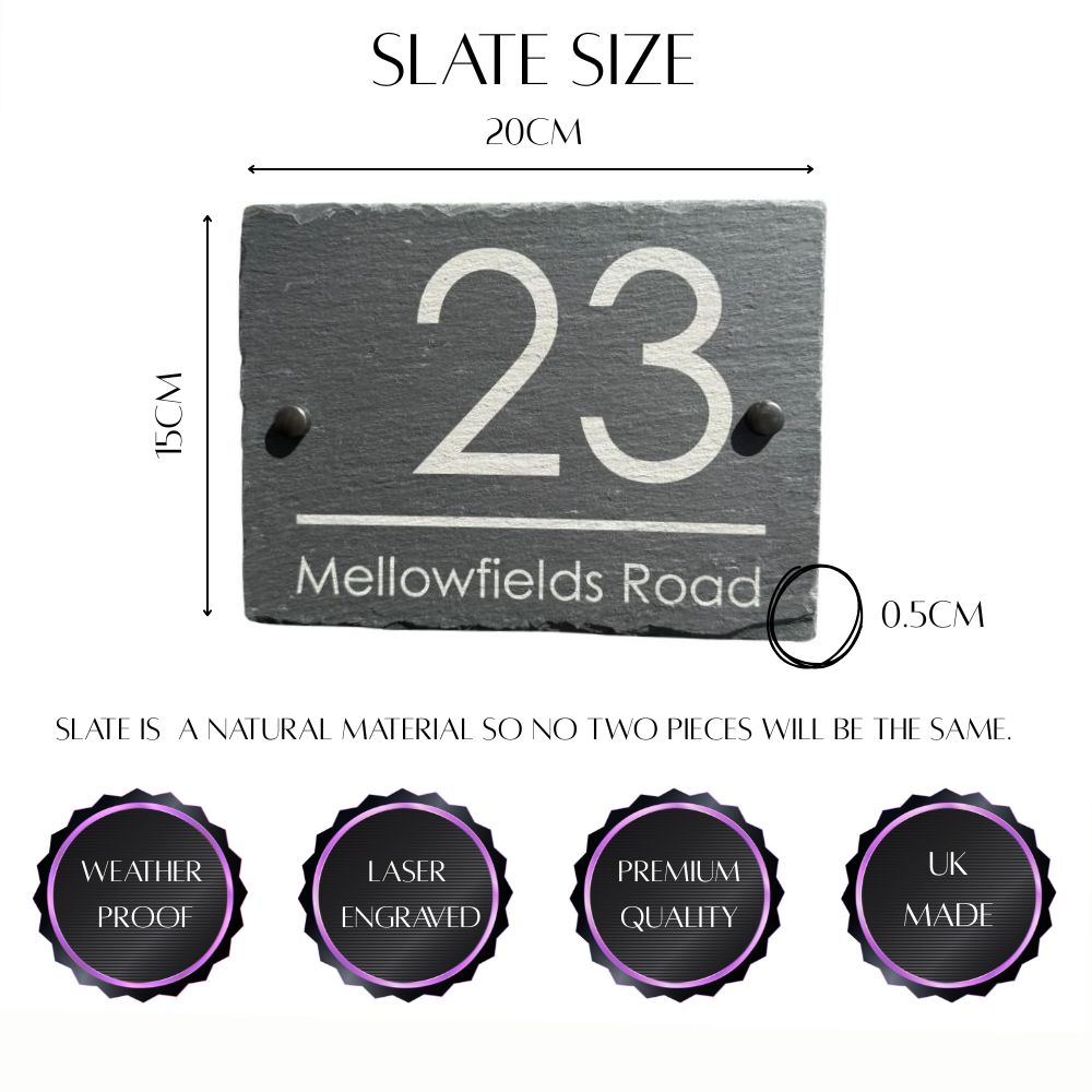Natural slate address plaque with uneven edges and personalised street name
