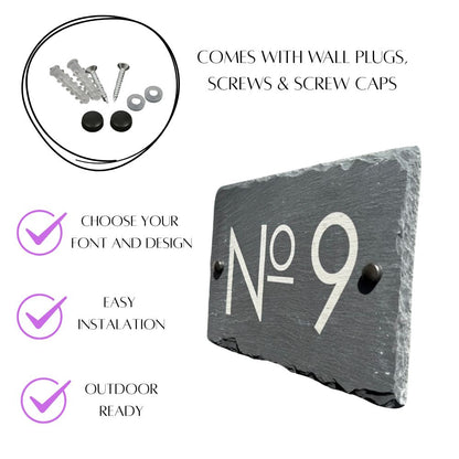 Laser engraved personalised slate house sign measuring 20cm by 15cm