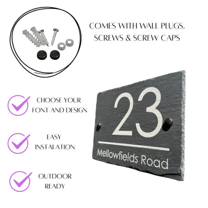 Rectangular rustic slate house number sign measuring 20cm by 15cm