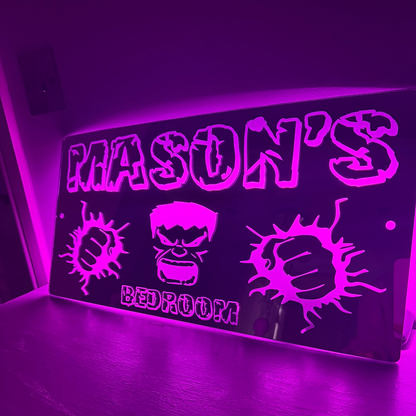 Personalised LED Mirror Bedroom Sign - Hulk