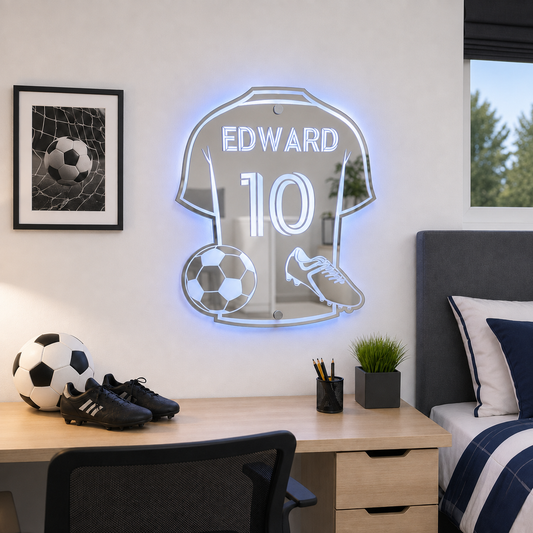 Personalised LED Mirror Football Shirt – Custom Name & Number Sign