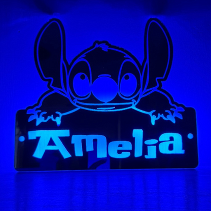 Wall-mounted Stitch LED mirror sign with multicolour lighting