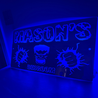 Personalised LED Mirror Bedroom Sign - Hulk
