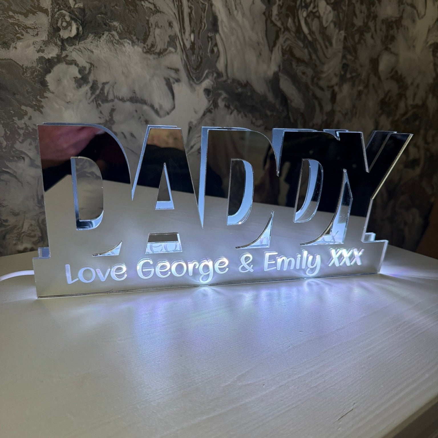 Personalised acrylic mirror light sign for Grandad or Papa